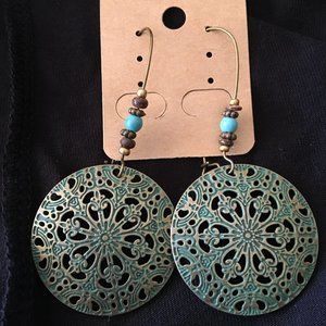 Earrings, dangle, hook, turquoise bead,boho